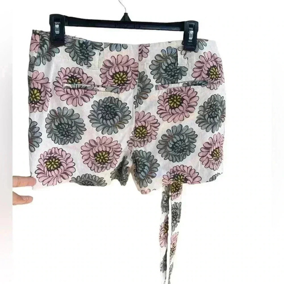 Ann Taylor Loft women’s floral linen shorts cream pink green 6P removable belt - Picture 3 of 8